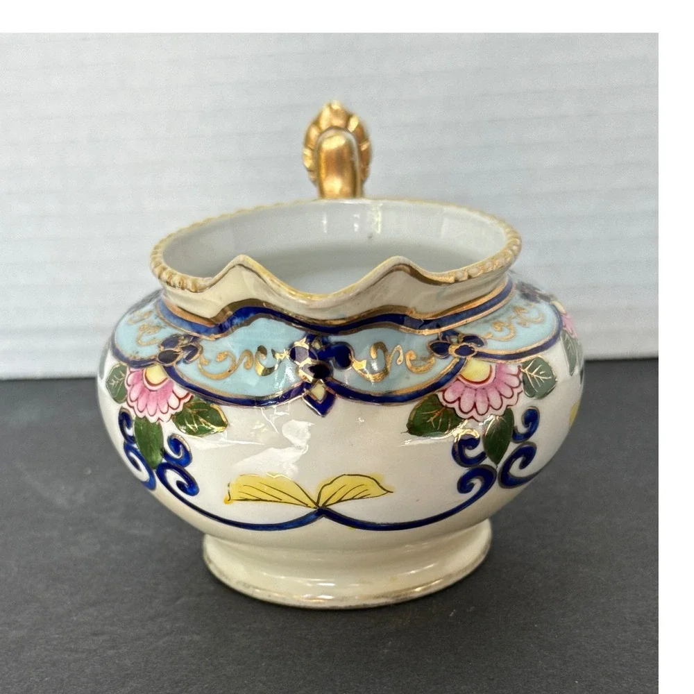 Vintage‎ Hand Painted Nippon Porcelain Creamer Floral Gold Gilt Creamer